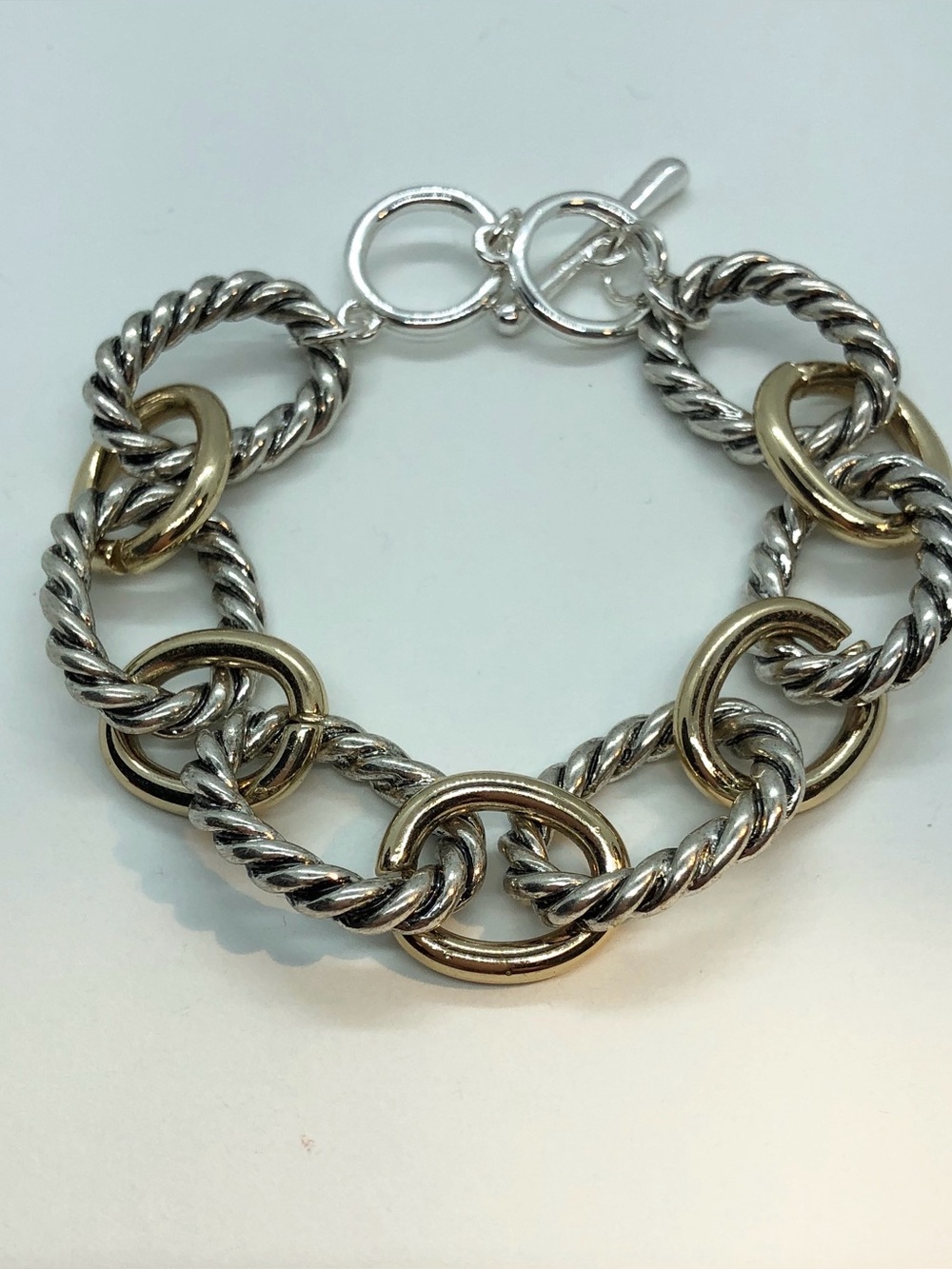 Two-Tone Twisted Link Bracelet - Silver & Gold Accent